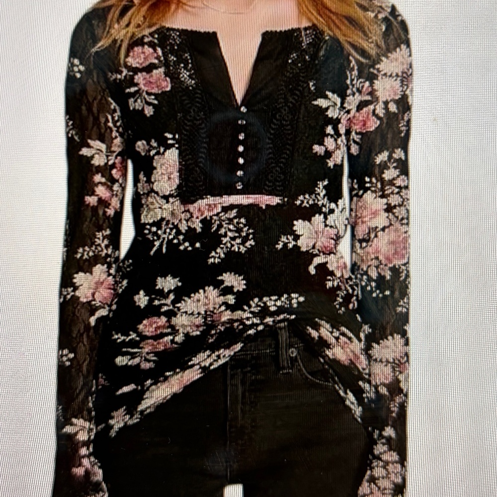 Denim&Supply Ralph Lauren Womens Vintage Black Floral Rose Print Peasant Blouse